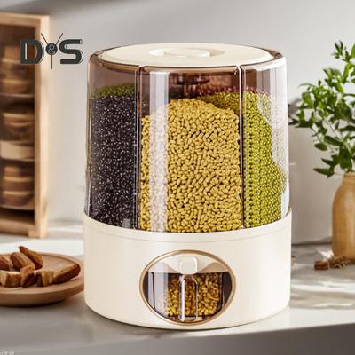 Dispenser Sigillato per Secchio per Cereali Secchi Grande Capacità 6 Scomparti Trasparente Girevole a 360 Gradi Dispenser per Riso Secchio per Cereali