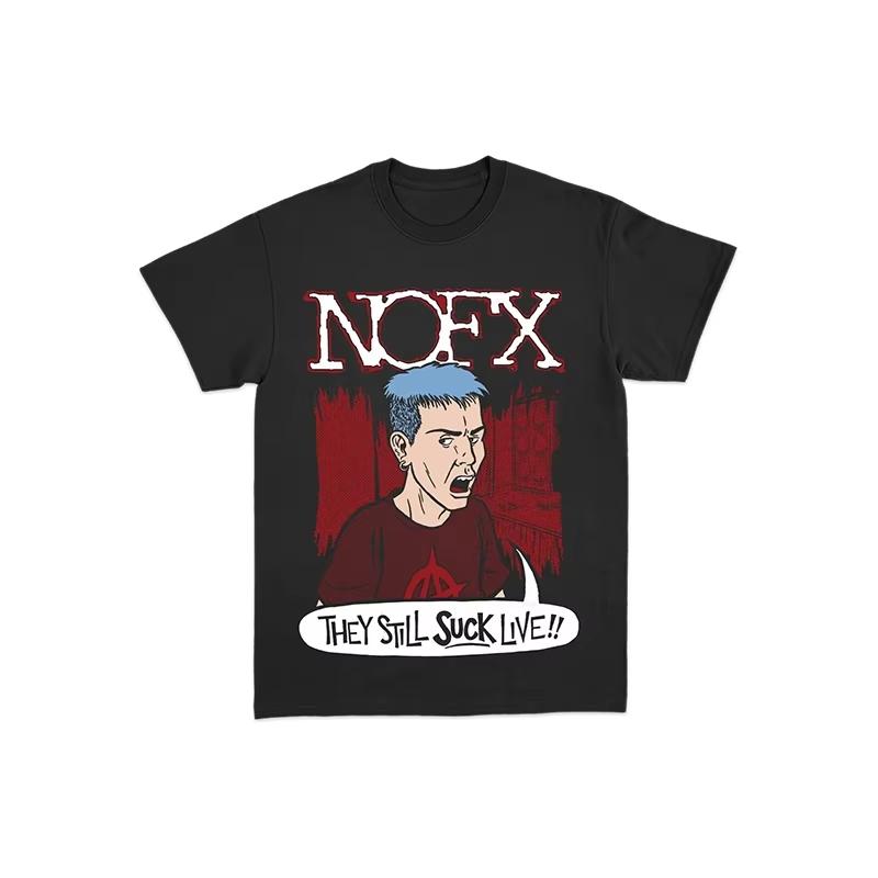 2025 Neues NOFX Punk Band Album Rock Roter Hai Hase Amerikanisches Lockeres Herren- und Damen Kurzarm T-Shirt
