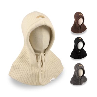 Büyük Baş Balaklava Şapka Kadın Örgü Kapüşonlu Eşarp Entegre Kulak Korumalı Sıcak Şal Yün Bere