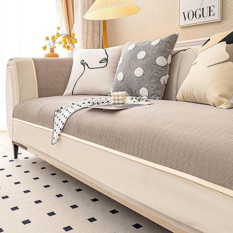 Sofa Cushion Affordable Luxury Style Non-Slip Sofa Cover Solid Color Stitching Leather Sofa Cover Cloth Cushion Towel