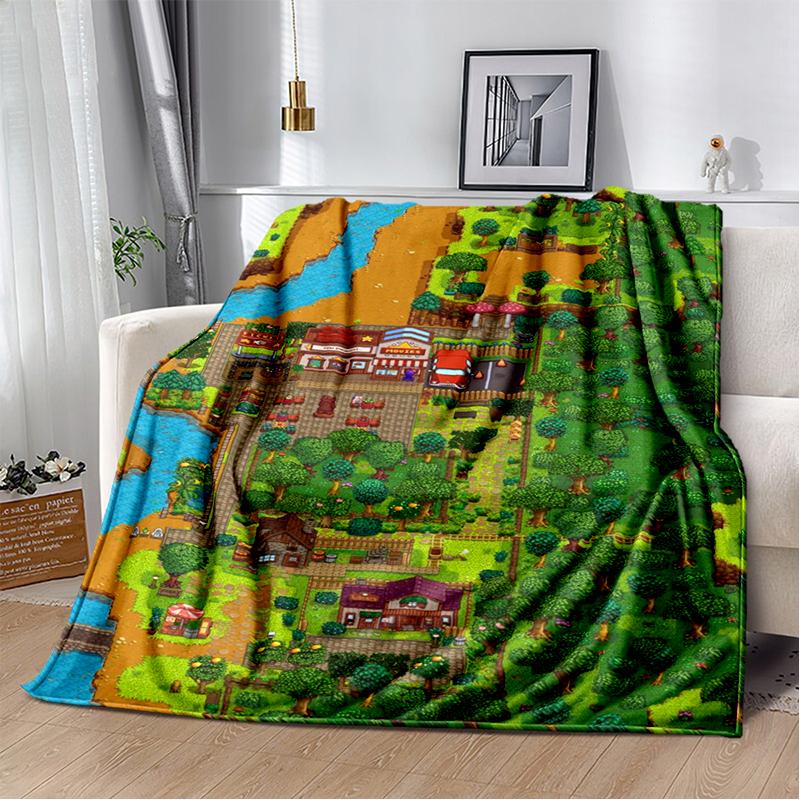 3D Stardew Valley Farm Map Game Cartoon Blanket,Soft Throw Blanket for Home Bedroom Bed Sofa Travel Picnic Cover Kids Gift
