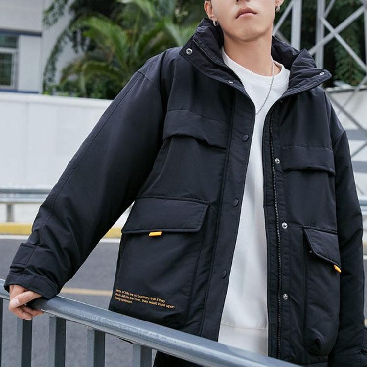 Li Ning Sport Fashion Series Letter Geometric Pattern Printed Stand Collar Down Jacket Unisex Outerwear Standard-Black AYMQ578-1