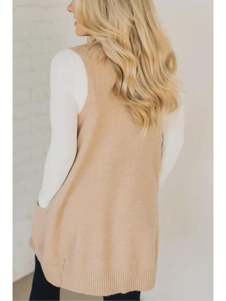 Herbst/Winter Einfarbiger V-Ausschnitt Taschen Strickweste Pullover 2025