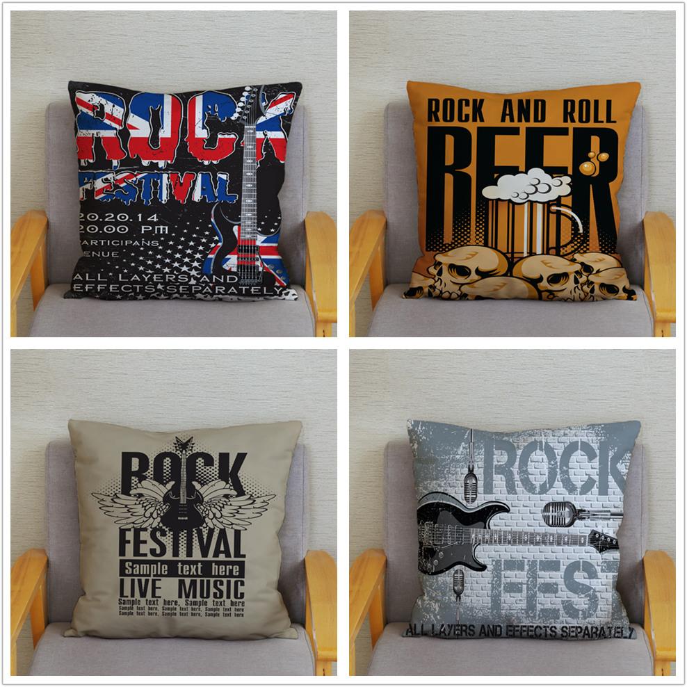 Home Decor Rock Music Print Pillowcases Bedroom Cushion Covers