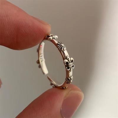 Sterling Silver Fashion Ring with Unique Floral Motif Small Size Adjustable Band for Finger Stylish Design Minimalist Jewelry