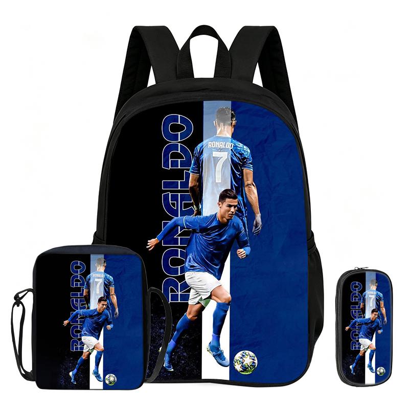 Apprendre, Sac à dos d'école de voyage, Trousses à crayons, Sac à dos de sport Ronaldo Ensemble 3 pièces Sac à dos Star de football Rucksack Cadeau