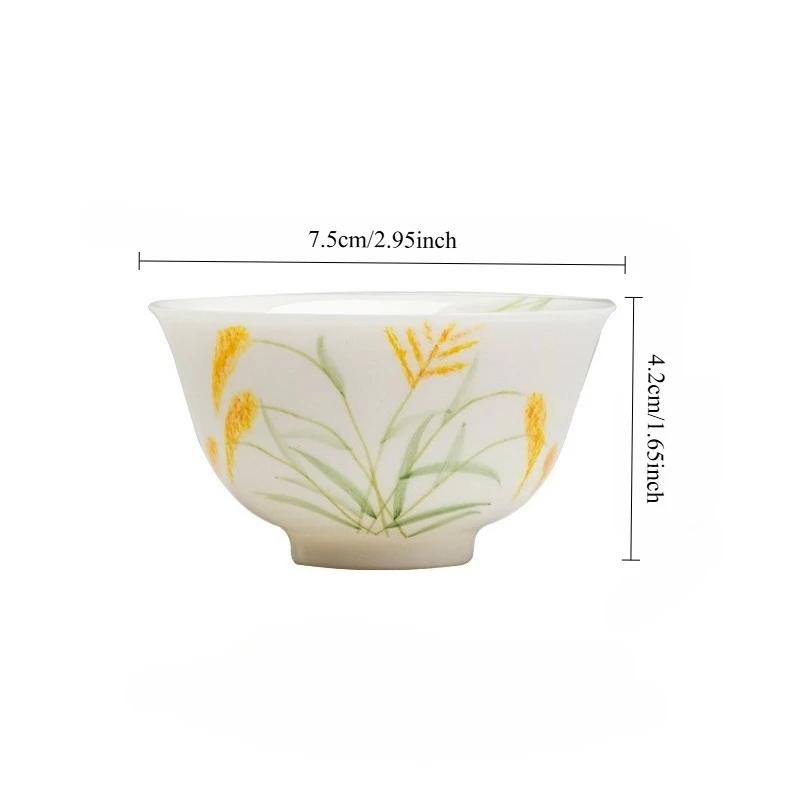 Hand-Painted Wheat White Porcelain Tea Cup - Large Zen Master Cup for Home, Pu-erh Tea andmade Ceramic Drinking Gift