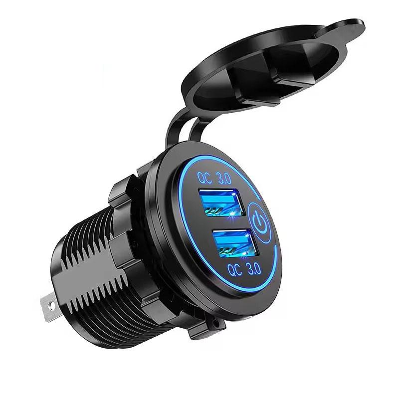 Quick Charge 3.0 Dual USB Car Charger Waterproof 12V/24V QC3.0 USB Fast Charger Socket Power Outlet with Touch Switch