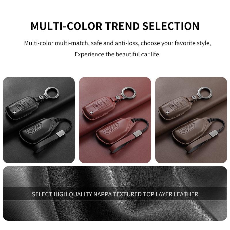 Leather Car Key Case Cover Shell Fob For Vw Volkseagen Passat B8 Magotan For Skoda Superb A7 Kodiaq Seat Protected Keychain Bag
