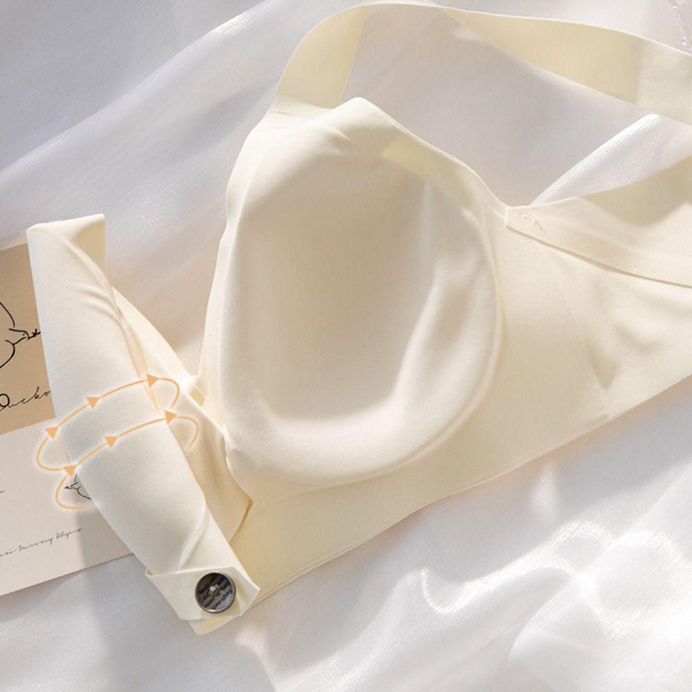 Solid Color Seamless Button Bra Close-fitting Deep V Bra Simple Push Up Bra Women  Girl