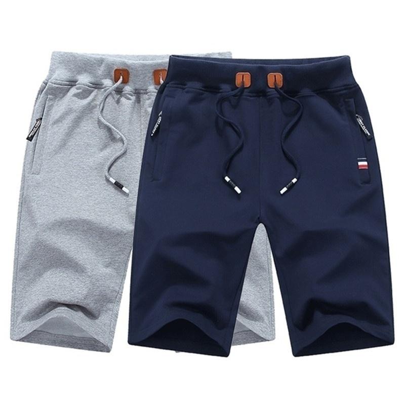 Mens Casual Summer Sports Jogger Drawstring Shorts Plus Size Solid Color Zipper Pocket Pants Cotton Beach Short Pants