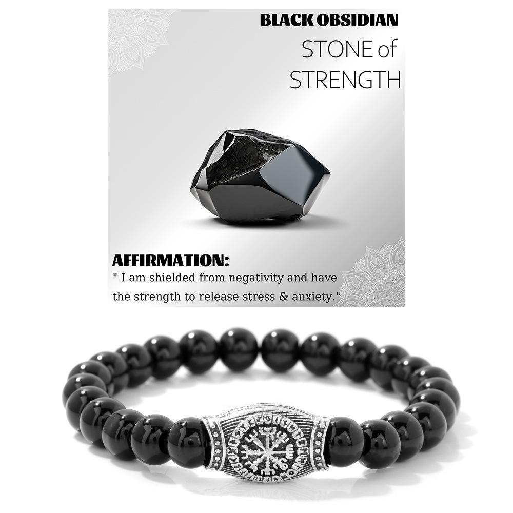 

Viking Inspired Beaded Bracelet Stone Gemstone Rune Style Unisex Jewelry Gift 19cm