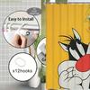 1pc 2D Flat Cat and Tweety Bird Pattern Shower Curtain, Halloween & Christmas Decoration Gift with 12 Hooks, Modern Home Bathr