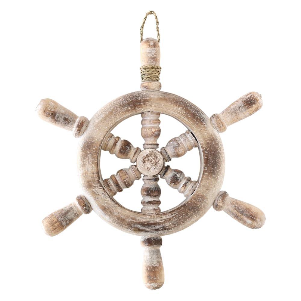 Tomo Corporation Wooden Ship Wheel Wall Decor Decorative Marine Steering Wheel Nautical Coastal Hanging Ornament 25cm