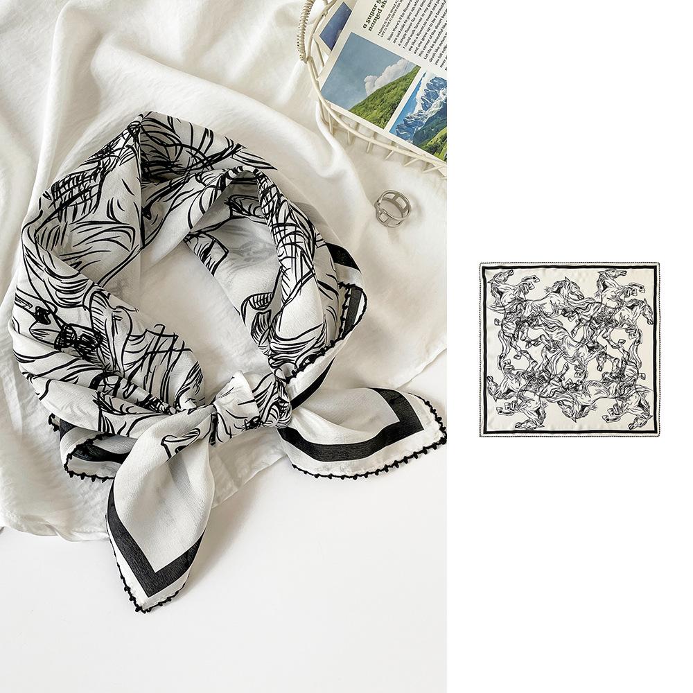 Summer 61 Silk Collection Women's Silk Scarf Medium Square Scarf Double Crepe Fashion Sunscreen Silk Scarf Mulberry Silk Lace Premium Sense