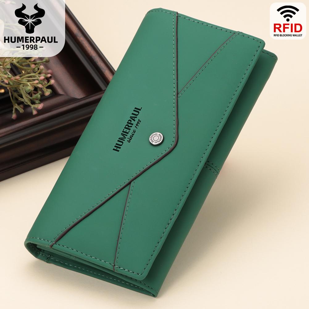 Humerpaul The First Layer of Cowhide Ladies Clutch, Large-capacity RFID Anti-theft Swipe Multi-card Wallet with Photo Window