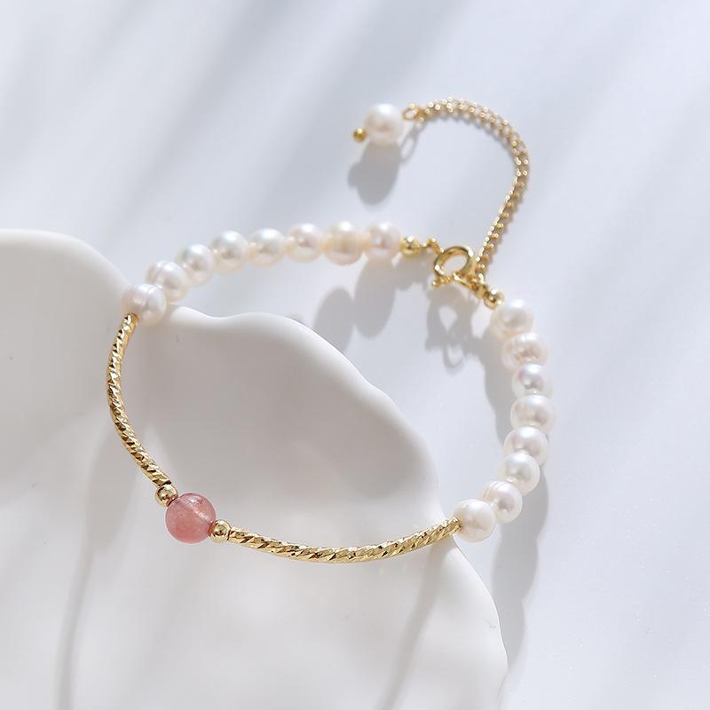 Natural Pearl Bracelet Natural Strawberry Crystal Splicing Bracelet Bangles Women Fashion Jewelry accessories Gift