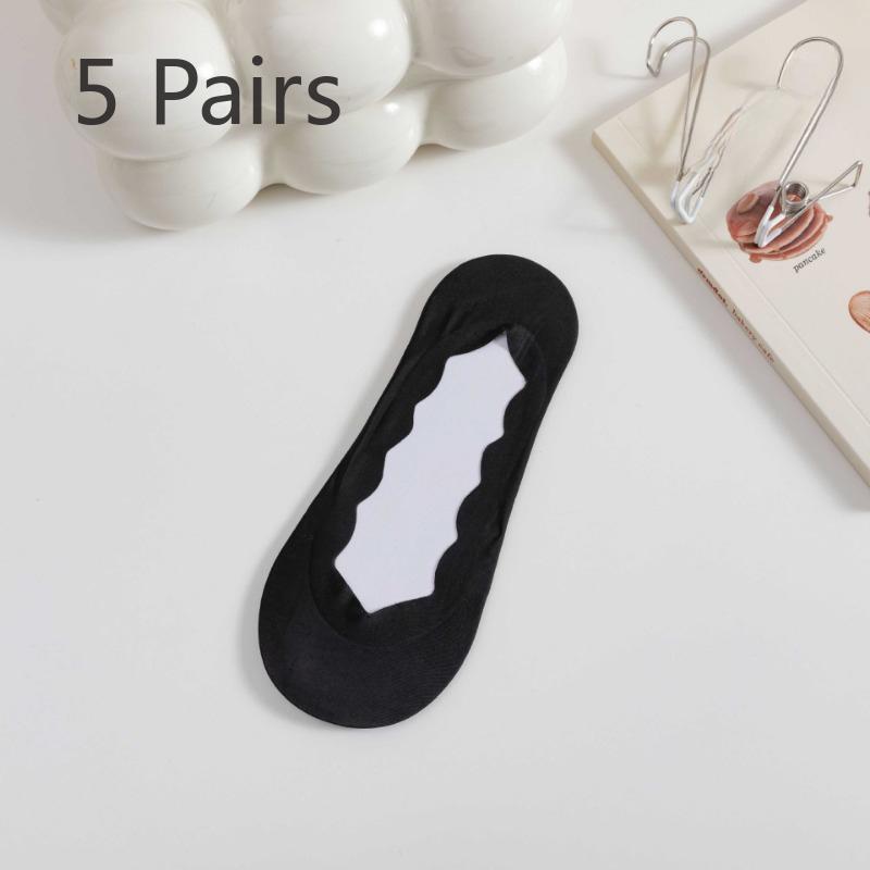 5 Pairs of Women's Summer Thin Pure Cotton Soled Anti Skating Silk Boat Socks