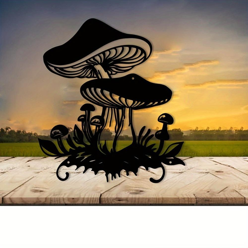 1pc Art Deco Metal Mushroom Wall Sculpture Decorative Iron Garden Patio Artwork for Indoor Home Living Room Balcony Fence Decor