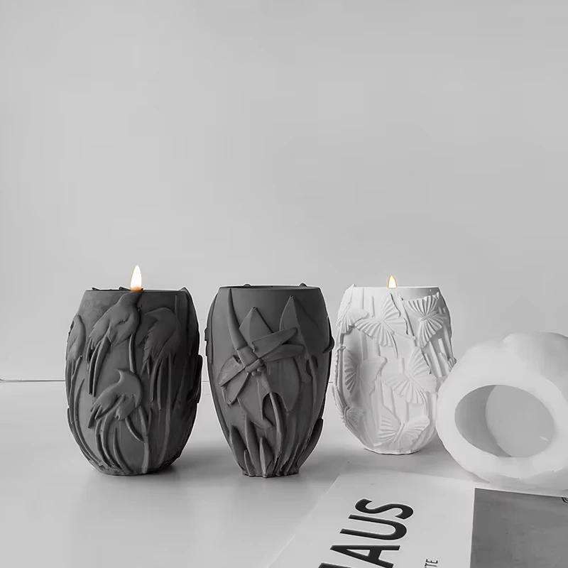 DIY Animal Relief Candle Jar Silicone Mold Handmade Plaster Candle Cup Clay Molds Gypsum Form Pottery Wax Making Home Decoration