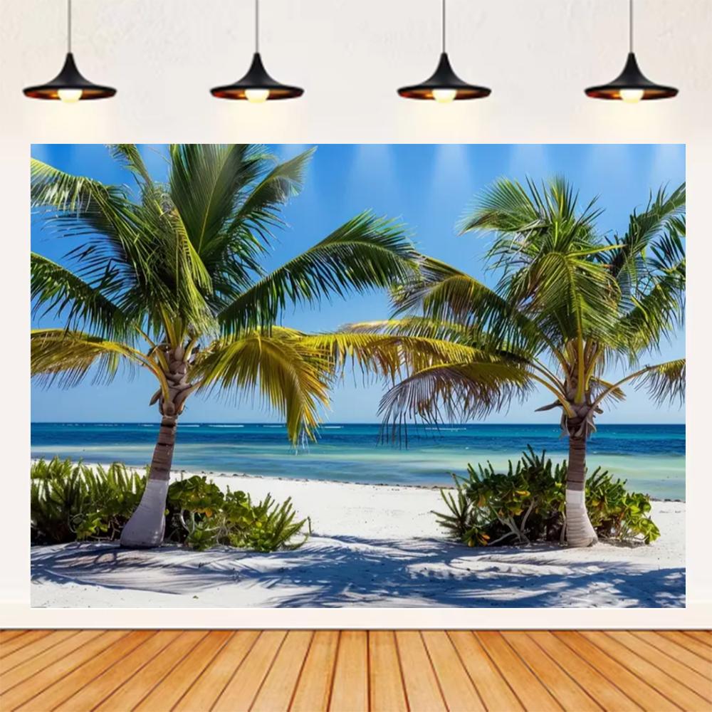 Summer Seaside Beach Theme Background Palm Tree Blue Sky Romantic Sunrise Sea Wave Photography Backdrop Supplies Party Decor