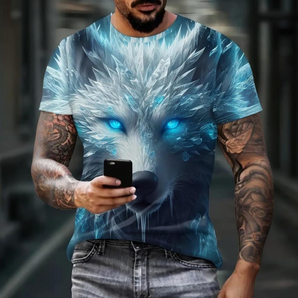 Summer New Men's T-shirt Fashionable Comfortable 3D Animal Printed Loose Versatile Round Neck Large Size Short Sleeve T-shirt