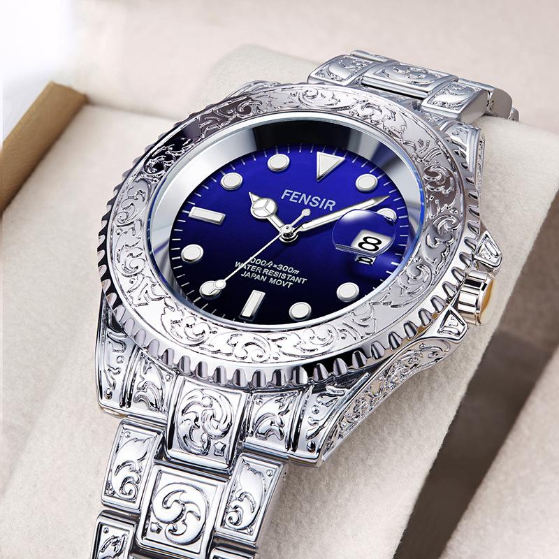 Men's Luxury Business Steel Watch 2025 Male Gifts Gradient Dial Auto Date,luminous Hands Quartz Watches For Man Relogio Masculino