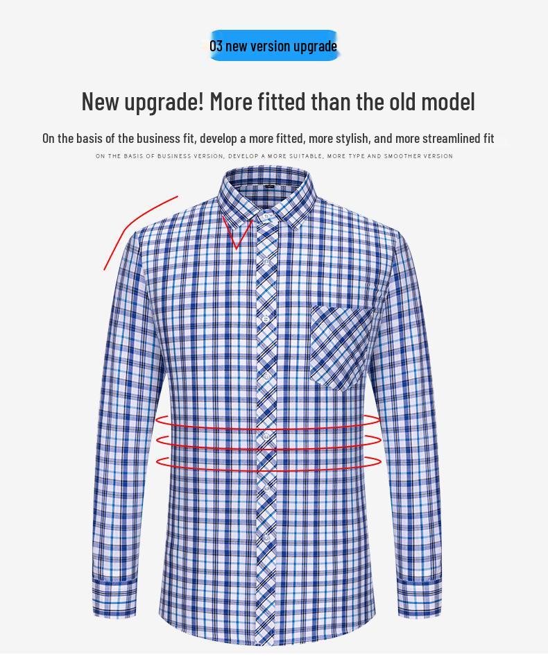 Men's Slim Fit Plaid 100% Cotton Shirt - Long Sleeve, Spring/Autumn Casual Korean Style for Young & Middle-Aged