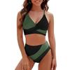 Women 2 Pieces Bikini Set Patchwork V-Neck Sleeveless Tops Thong Bottoms Beach Bathing Suit for Women