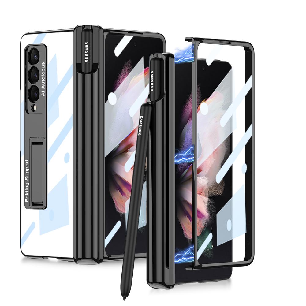 Clear Plating Full Protection Folding Case for Samsung Galaxy Z Fold 4 Fold4 Fold3 Fold 3 Zfold4 Tempered Glass Protector Film