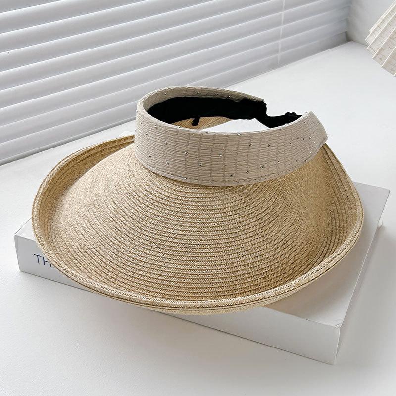 Big Brim Empty Top Straw Hat Women Summer Anti-Uv Protection Sunscreen Sun Hat Foldable Roll Up Shades Outdoor Cycling Beach Cap
