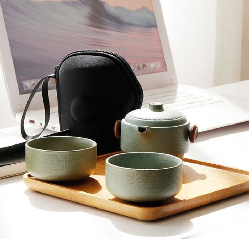 Japanese-Style Ceramic Teapot Lid Bowl Teacup Handmade Portable Travel Office Tea Set 210813