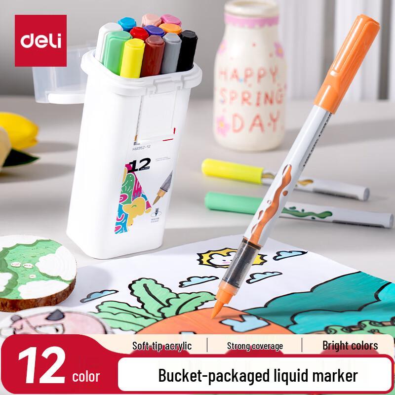 Deli Washable Soft Brush Acrylic Marker Pens