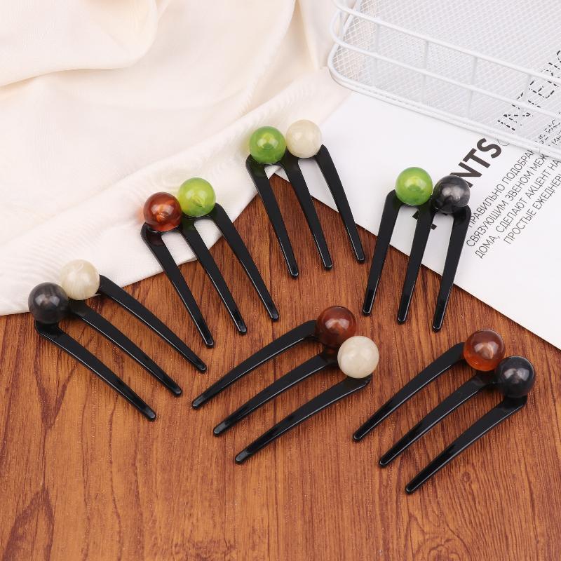 French Twist Pearl Beads Hair Stick Hair Clip Acetate U-Shaped Hairpin Vintage Tortoise Shell Women Hair Bun Pin Headwear