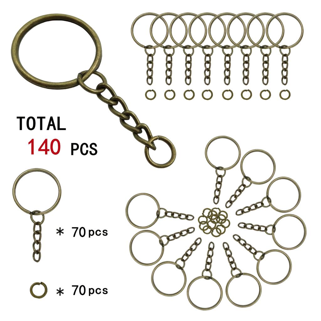 40/80/100/140/180 Pcs 25mm Electroplated Split Key Rings, 4-Section Chains and Open Jump Rings for DIY Jewelry Making