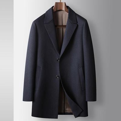 Men's Woolen Coat Autumn and Winter Medium and Long Middle-aged and Young People Light Luxury Business Knitted Wool Trench Coat Warm Jacket