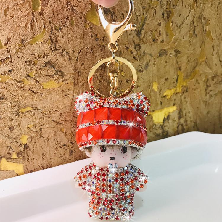 Monchchi Diamond Keychain Cute Monkey Keyring Kawaii Monchichi Hanging Ornament Car Key Chain Children Birthday Gifts s Carry Mini Lightweight
