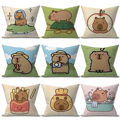 Housse de Coussin de Bureau Capybara Dessin Animé Mignon Housse de Coussin de Voiture 45X45CM Housse de Coussin Lombaire Housse de Coussin de Canapé
