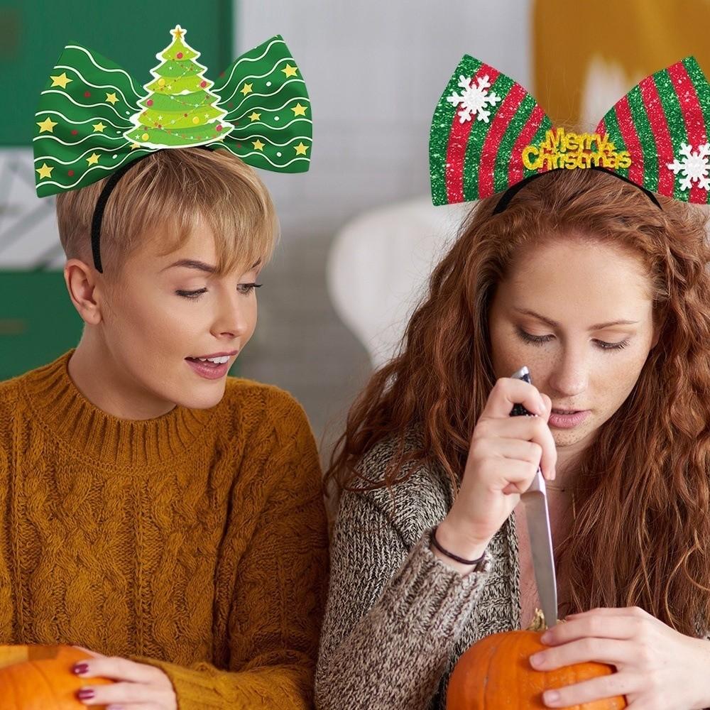 Elk Christmas Headbands Bowknot Cartoon Holiday Hairbands Costume Party Accessories