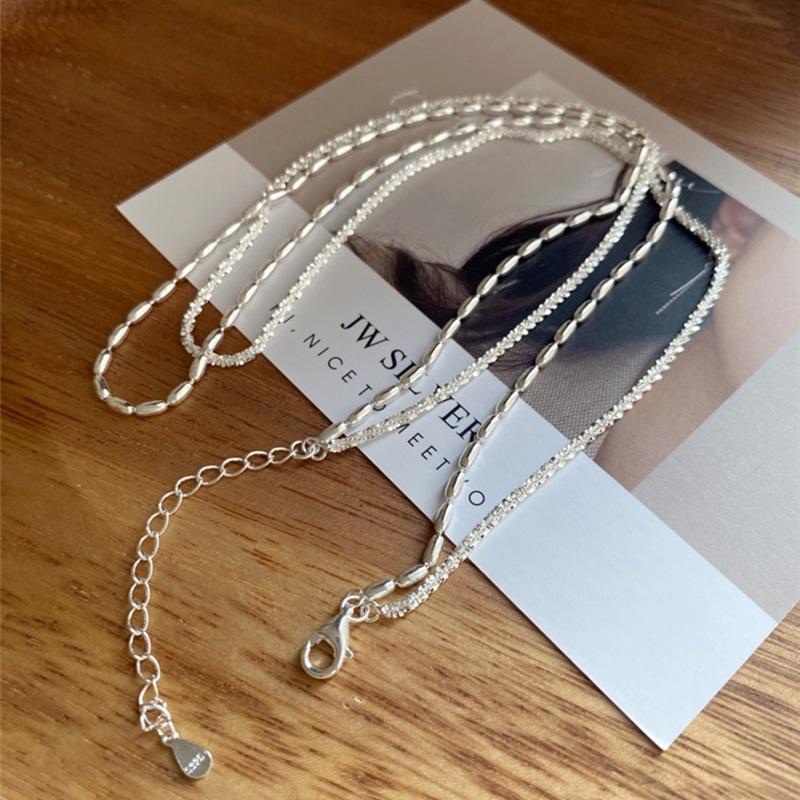 New S925 Sterling Silver Double Layer Choker Rice Ball Chain Type Necklace Simple Women's Wedding Gift Boutique Fine Accessory