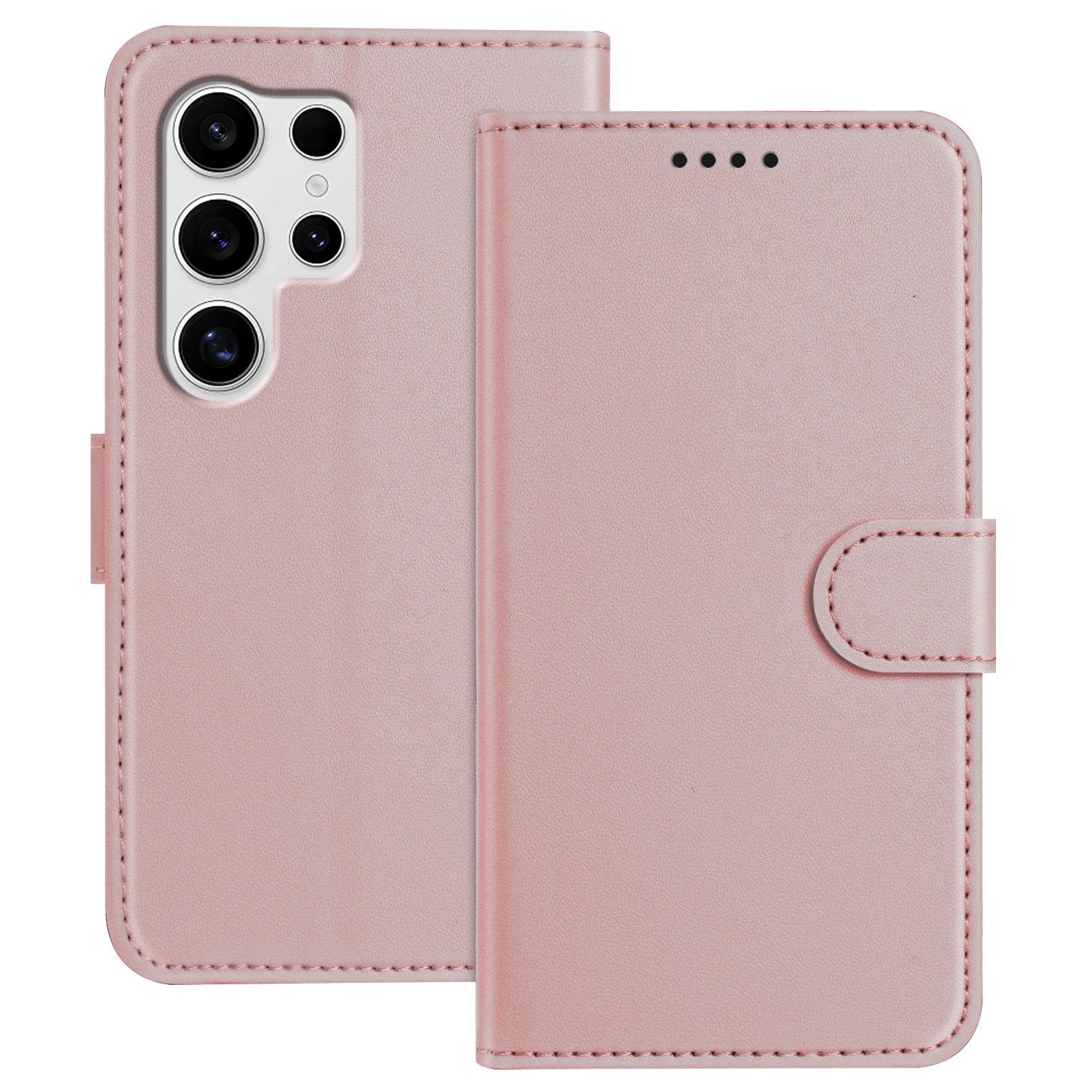 

Для Samsung Galaxy S25 Ultra Кожаный Чехол Кошелек Подставка Однотонный Противоударный Чехол для Телефона Rose Gold