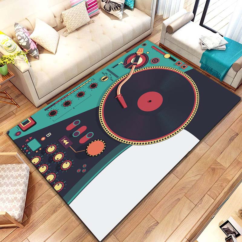 Music Vinyl Disc Player Pattern Rug Carpet for Bedroom Living Room Kitchen Bathroom Floor Mat Home Decor Non-Slip Floor Pad Rug