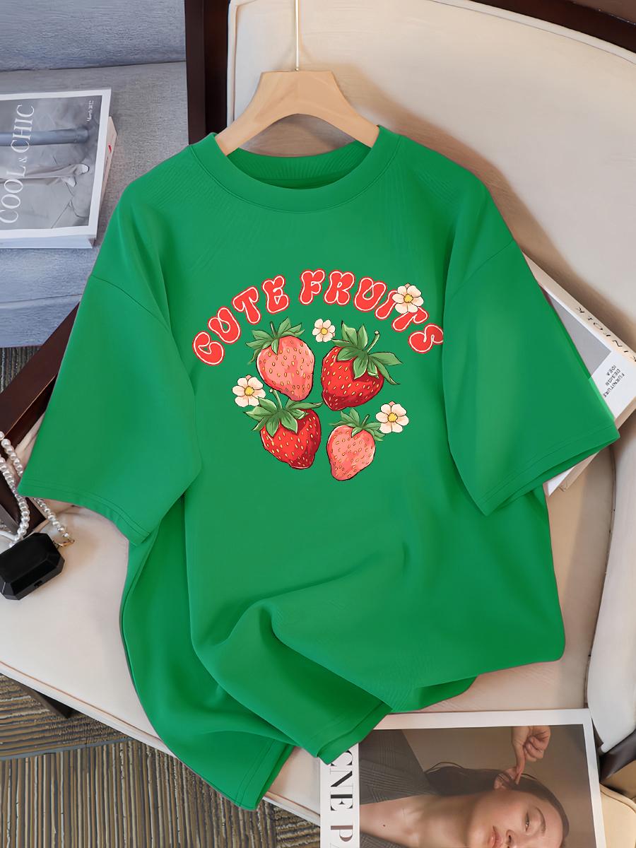 

Женская хлопковая футболка с принтами свежих клубничных фруктов, уличная, с коротким рукавом, модная, летняя, одежда, крутая, дышащая, спортивная 4XL