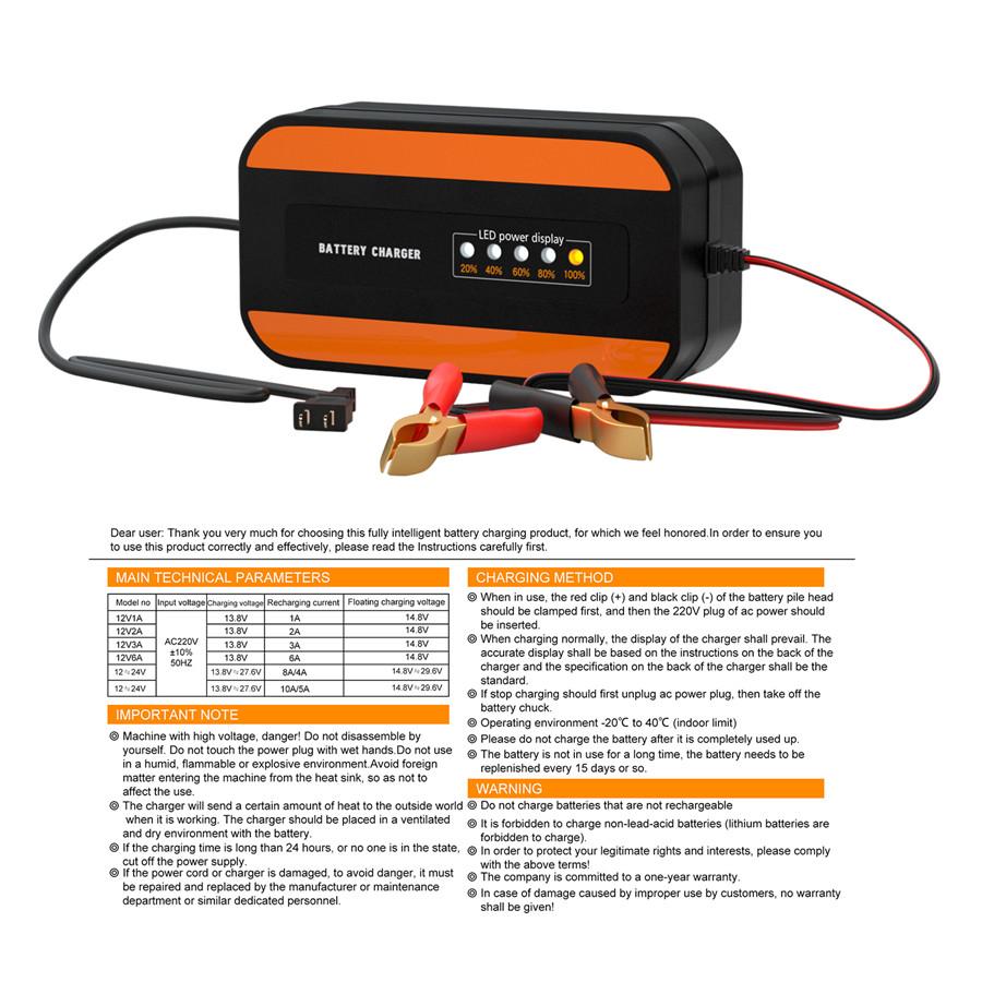 NEW Wide Voltage Motorcycle Car Battery Charger Digital Display Pulse Repair Lead-acid Battery Charger