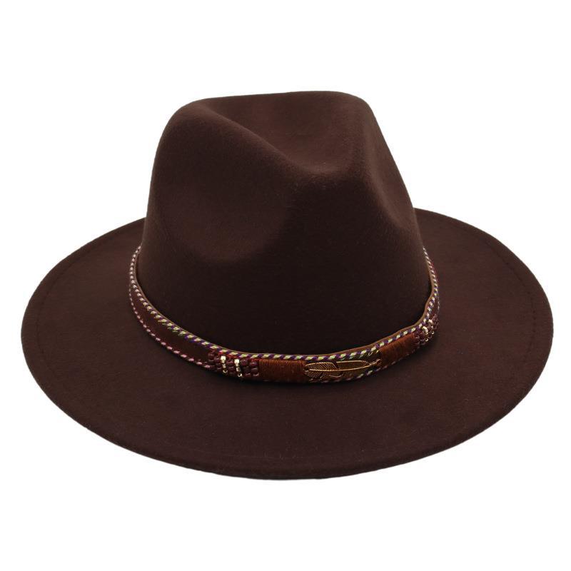 Minority Stage Top Hat Metal Feather Jazz Hat Men'S And Women'S Ethnic Style Felt Hat Tibetan Wool Hat
