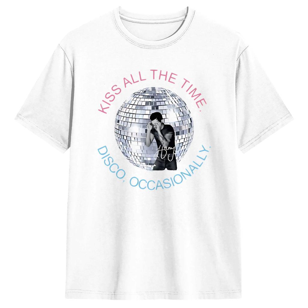 Unique Harry Style Kiss All The Time Disco Occasionally Disco Ball Love On Tour TShirts Men Cotton T Shirt Short Sleeve Tees