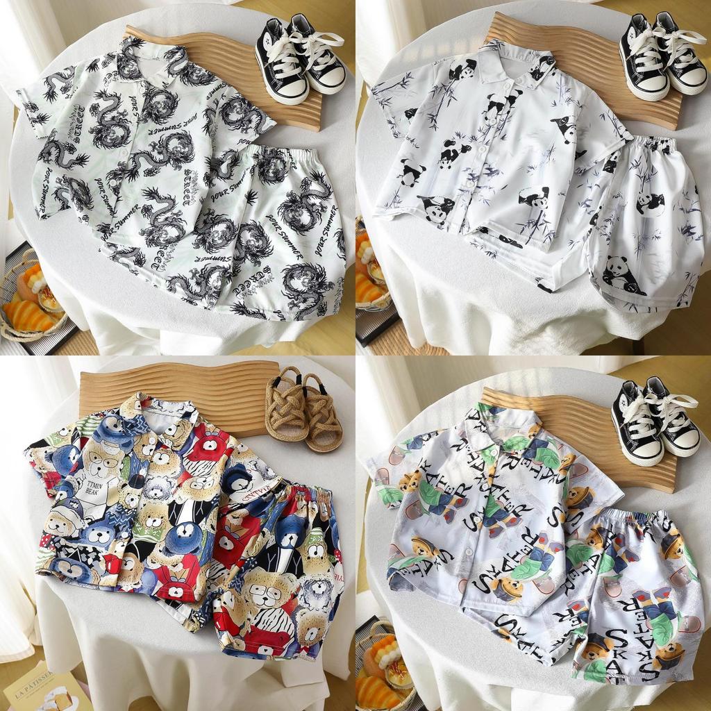 Vintage Shirt Boy Summer Fashion Chiffon Material Kids Short Sleeve Outfit For Children