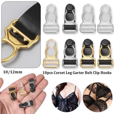 10pcs New 10/12mm Corset Leg Garter Belt Clip Black Lightweight Suspender Ends Hooks Plastic Suspender Clips