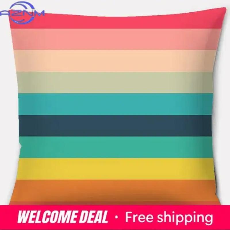 Retro Rainbow Geometric Color Series Pillow Cover Gift Home Office Decoration Bedroom Sofa Car Cushion