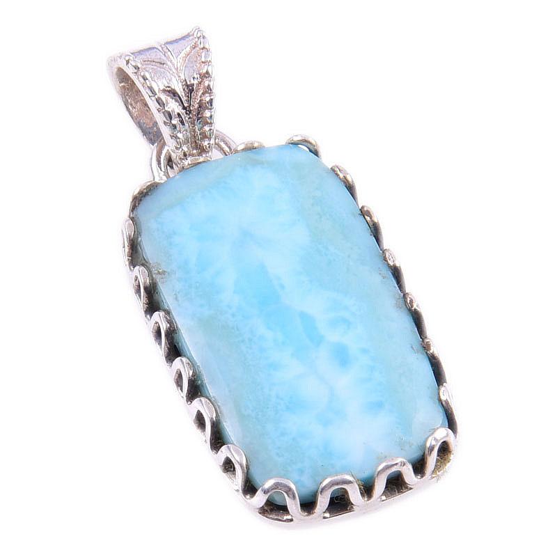 Natural Republic Larimar Gemstone 925 Solid Sterling Silver Pendant 1.25'' U8Z22